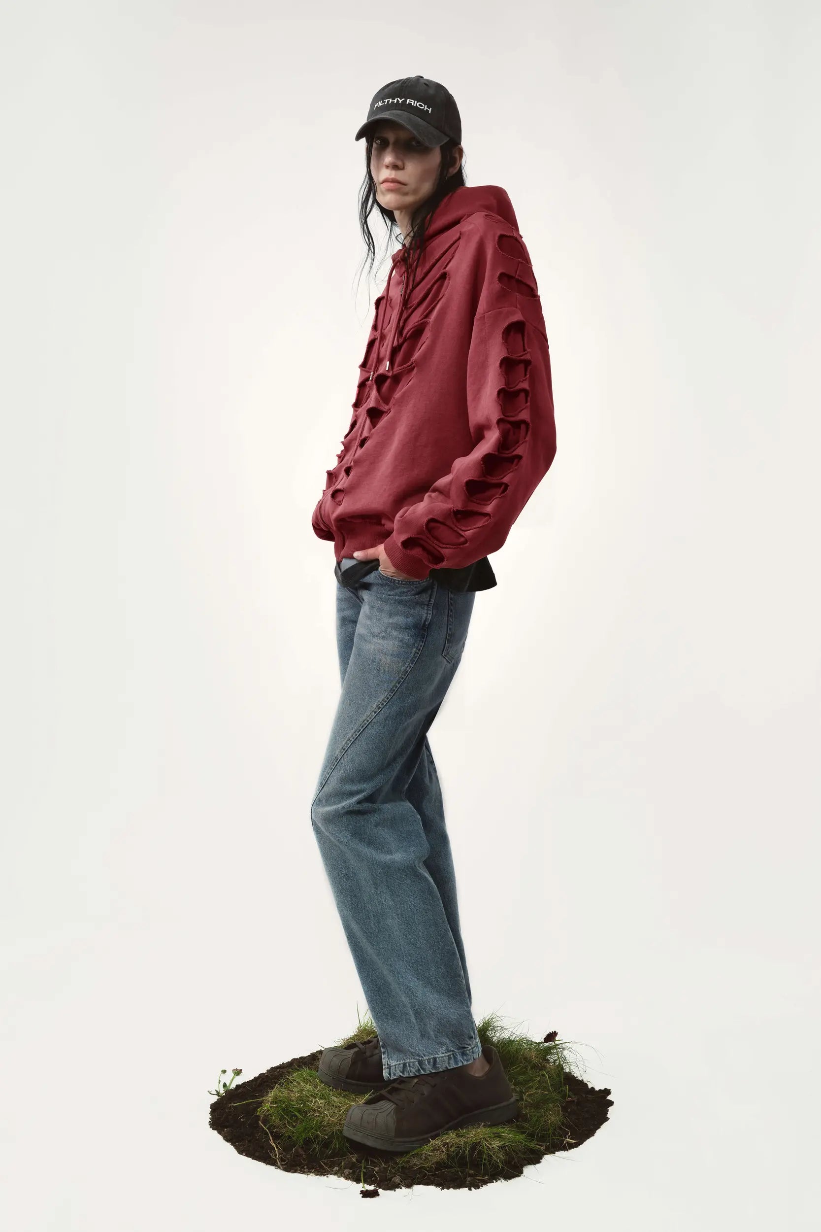 Avavav Shoulderless Cutout Hoodie