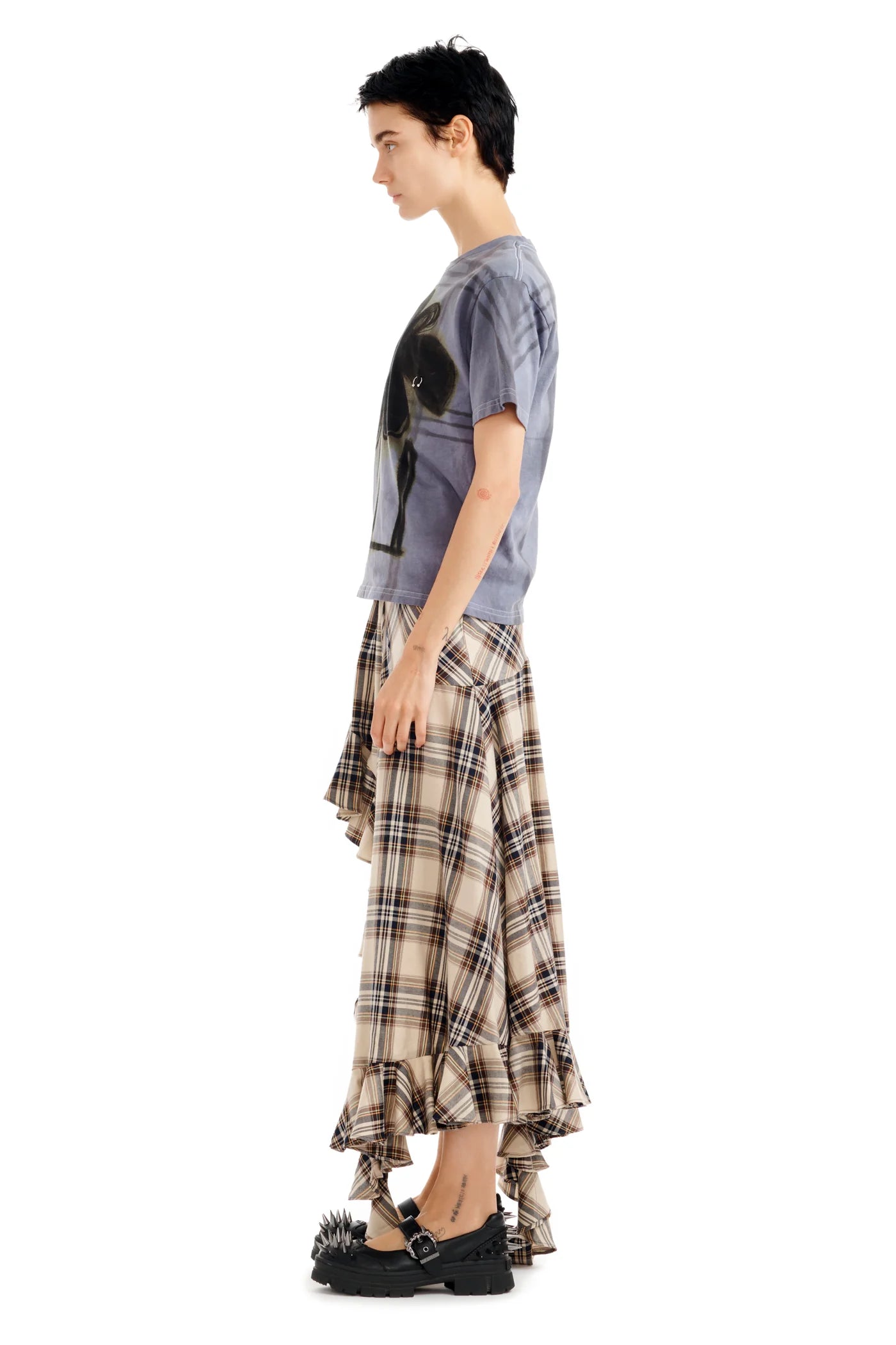 COLLINA STRADA MIDNIGHT FLOWER POT PLAID PIERCED TEE