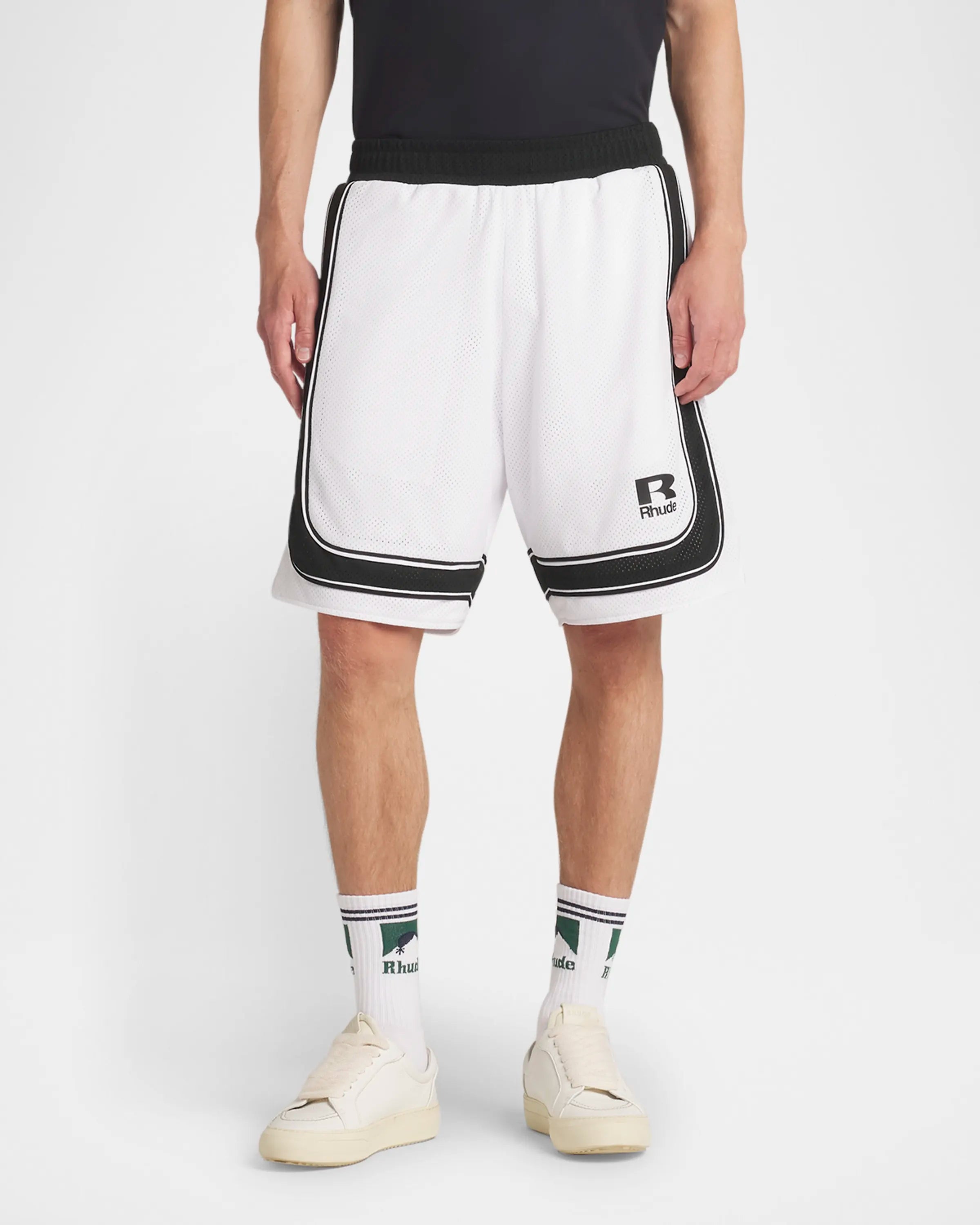 RHUDE CROSS BAGGY MESH BASKETBALL SHORTS