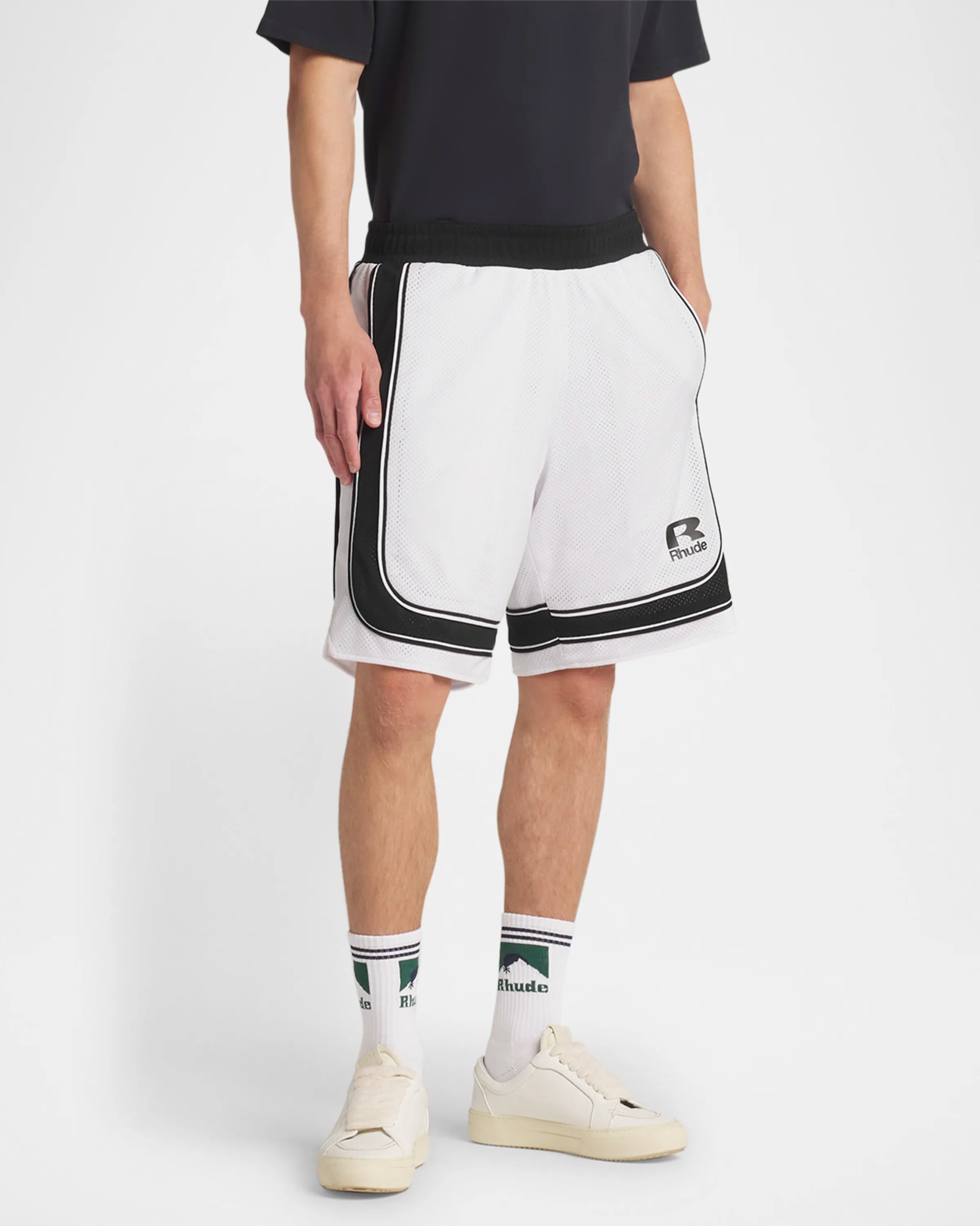RHUDE CROSS BAGGY MESH BASKETBALL SHORTS