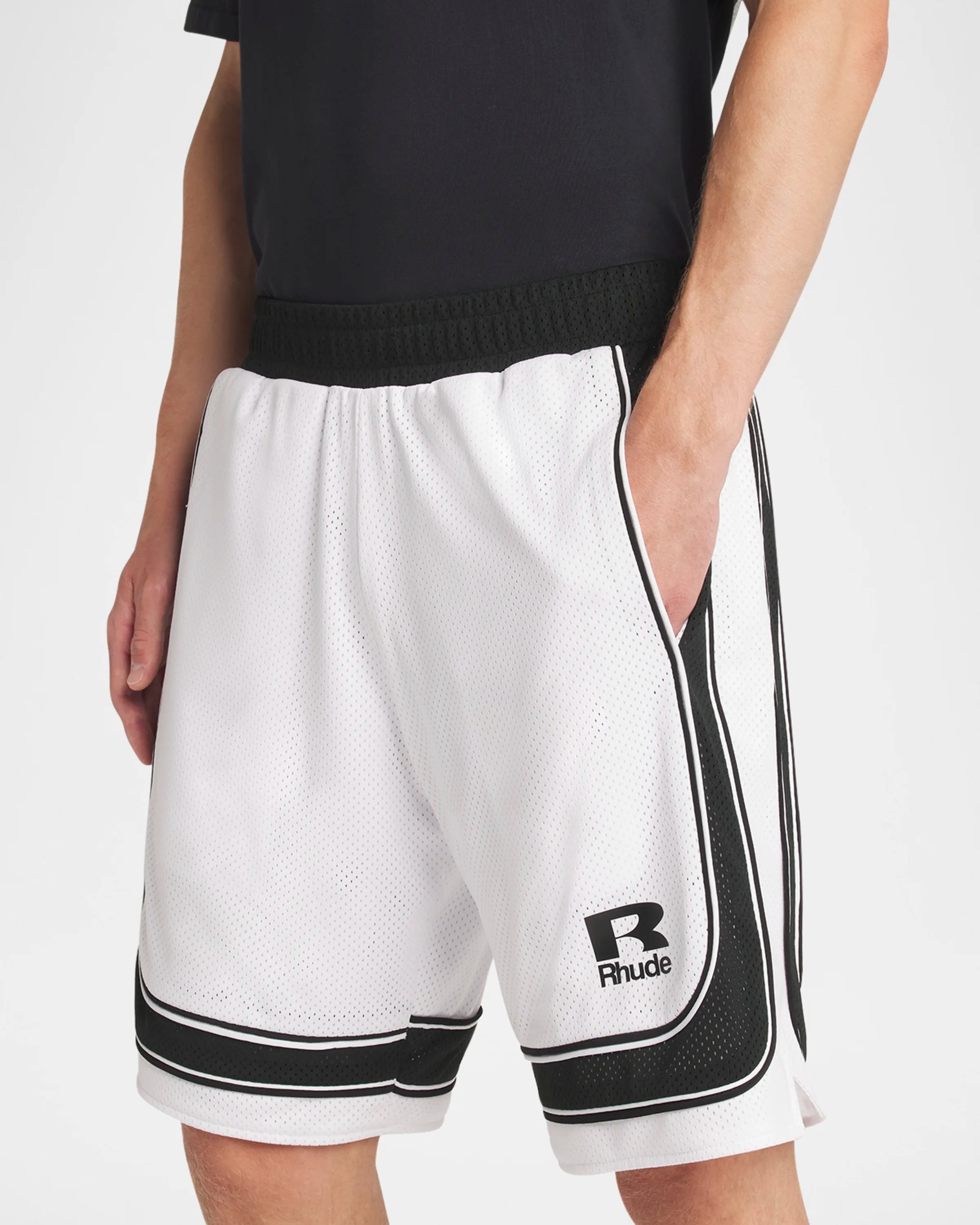 RHUDE CROSS BAGGY MESH BASKETBALL SHORTS